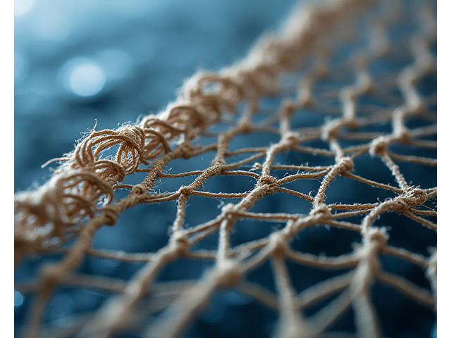 手織り漁網の緻密で均一な網目のクローズアップ