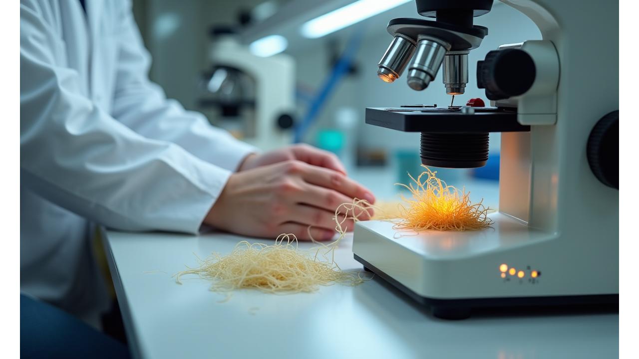 品質検査施設での繊維分析の様子