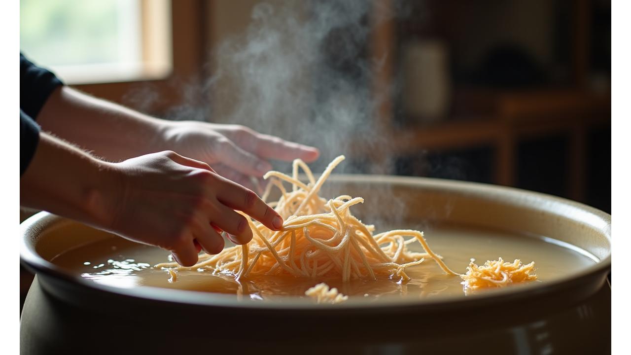 伝統的な煮沸・漂白作業の様子